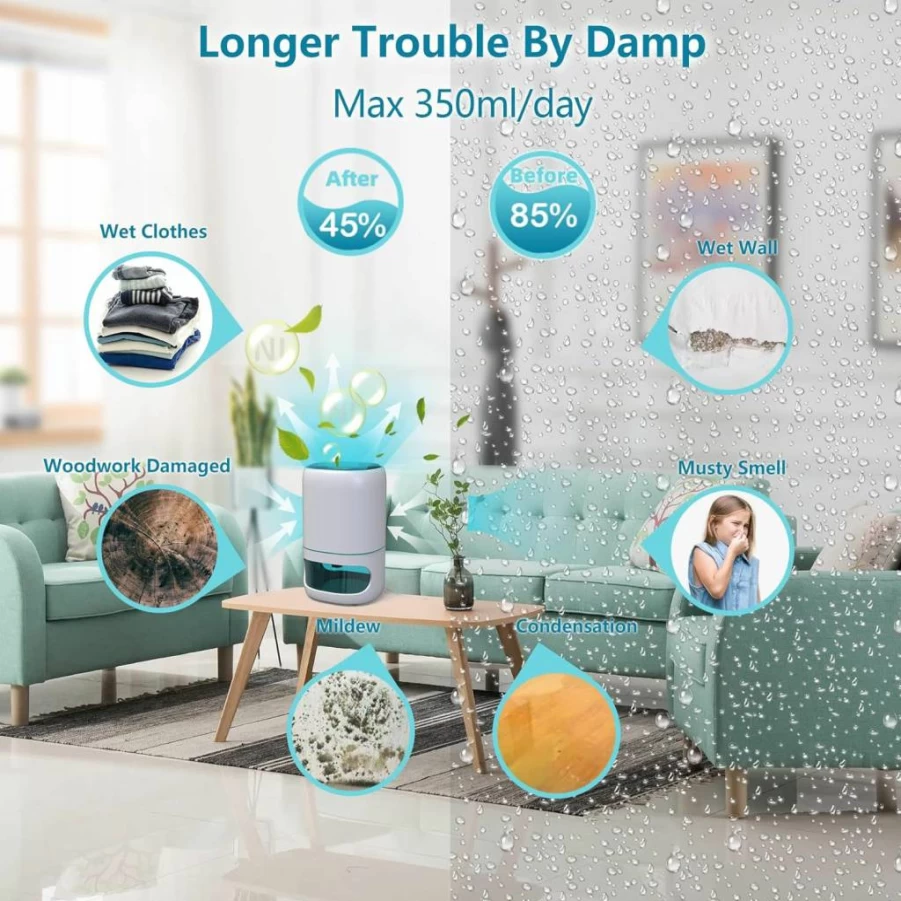 Hoomace 2-in-1 Humidifier and Dehumidifier Combo for Home with Drain Hose, Temperature Display, 4 Modes, 7-Color LED Lights, and Timer