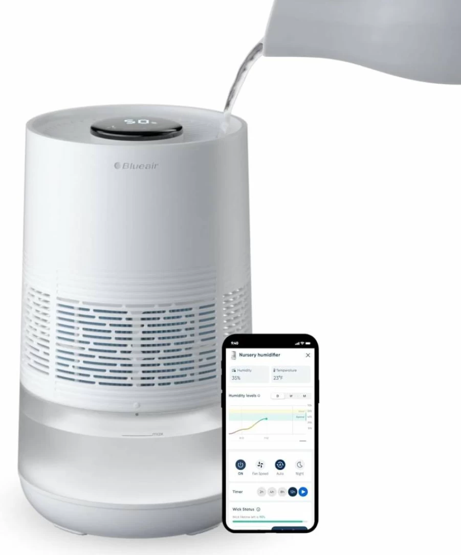 BLUEAIR Smart Humidifier for Large Rooms - 3.5L Evaporative Cool Mist, Auto Humidify, App & Touchscreen Control, Top Fill, 48-Hour Runtime, Better Sleep