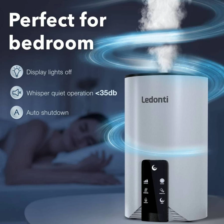 Ledonti 4L Smart Humidifier with Cool & Warm Mist - Ultrasonic Top Fill Quiet Humidifier for Bedroom, Large Room, Office, and Baby Nursery - Dual Mist Technology