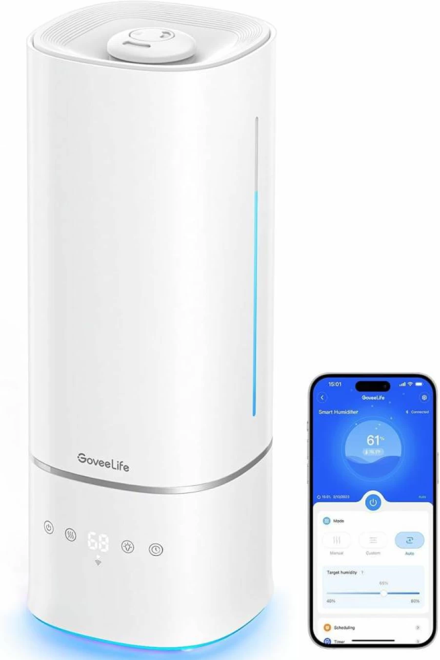 GoveeLife 6L Smart WiFi Humidifier for Large Room with Cool Mist, Auto Mode, Quiet Sleep, RGB Light, Alexa Compatible, Ideal for Bedroom, Baby, and Plants