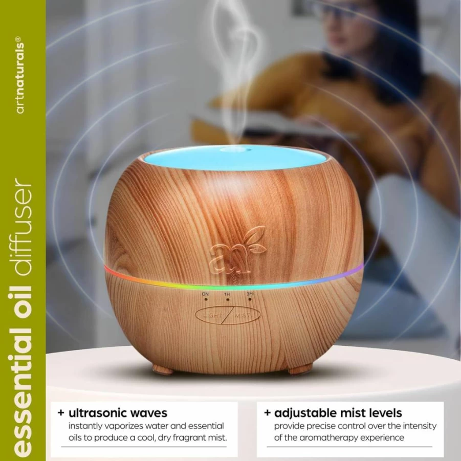 Artnaturals Ultrasonic Essential Oil Diffuser 150ml with Auto Shut-Off for Home Office & Bedroom Aromatherapy Humidifier