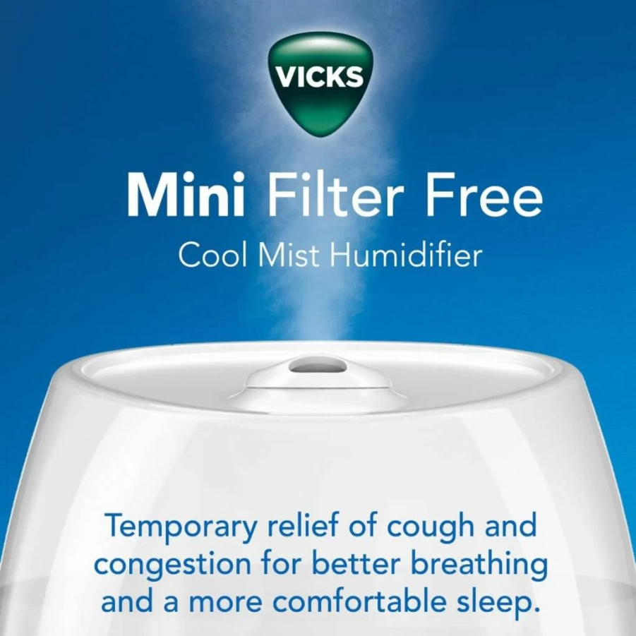 Vicks Mini Cool Mist Humidifier for Small Rooms with Variable Mist Control & VapoPad Compatibility