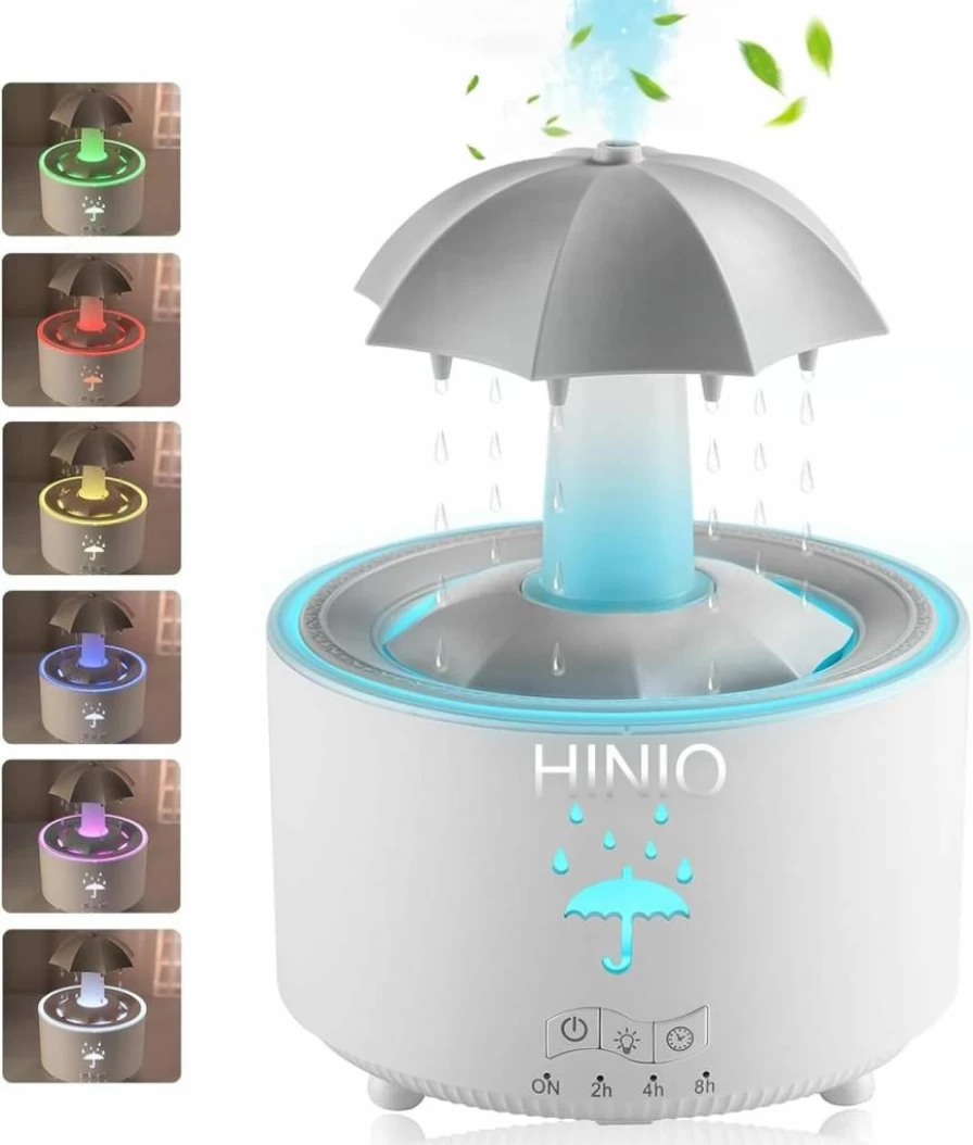 Hinio Aromatherapy Essential Oil Diffuser with 7-Color LED Night Light, Remote Control, Timer, and Rotating Umbrella Design for Home, Bedroom, and Office Relaxation