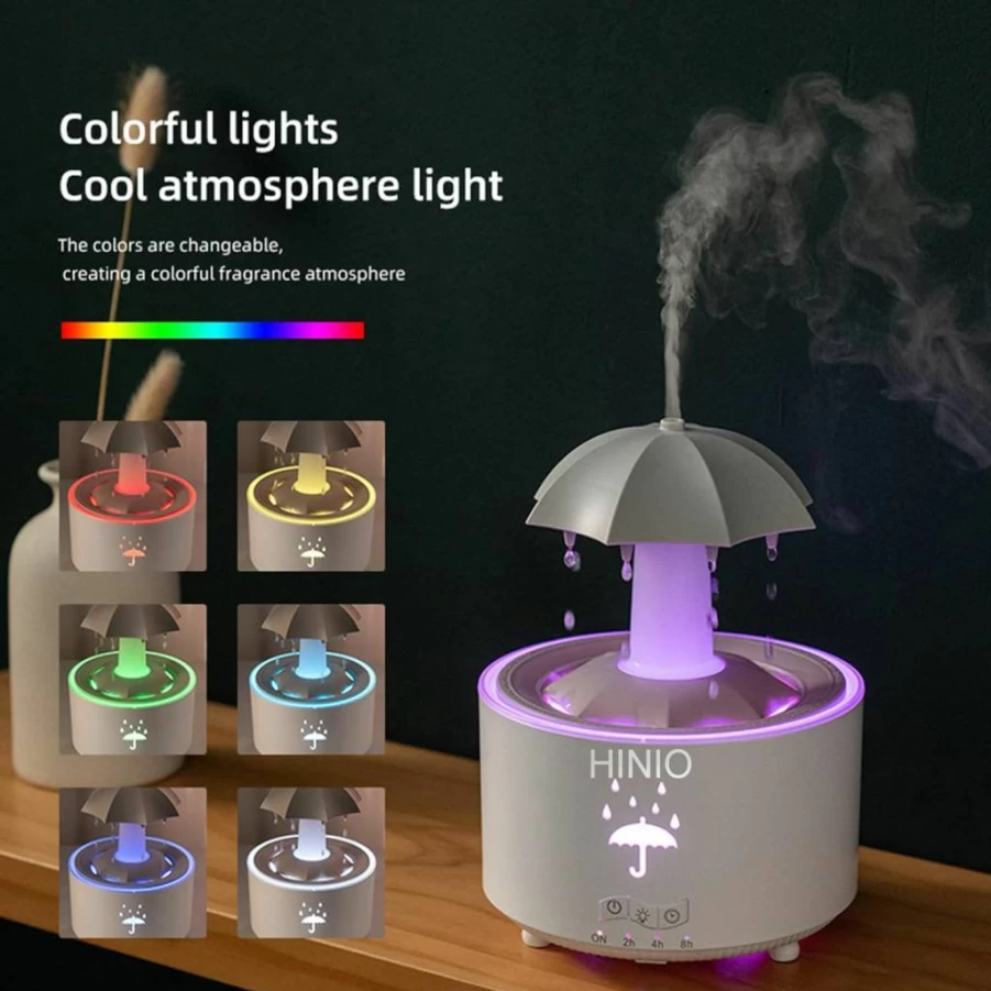 Hinio Aromatherapy Essential Oil Diffuser with 7-Color LED Night Light, Remote Control, Timer, and Rotating Umbrella Design for Home, Bedroom, and Office Relaxation