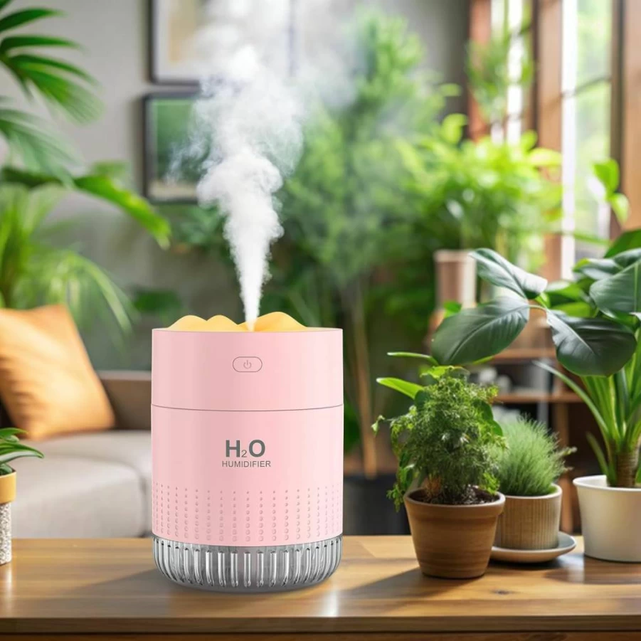 HOTLIFE Portable Mini Humidifier with Cool Mist, Rechargeable Personal Humidifier for Bedroom, Office, Travel, Night Light & Auto Shut-Off, Light Pink