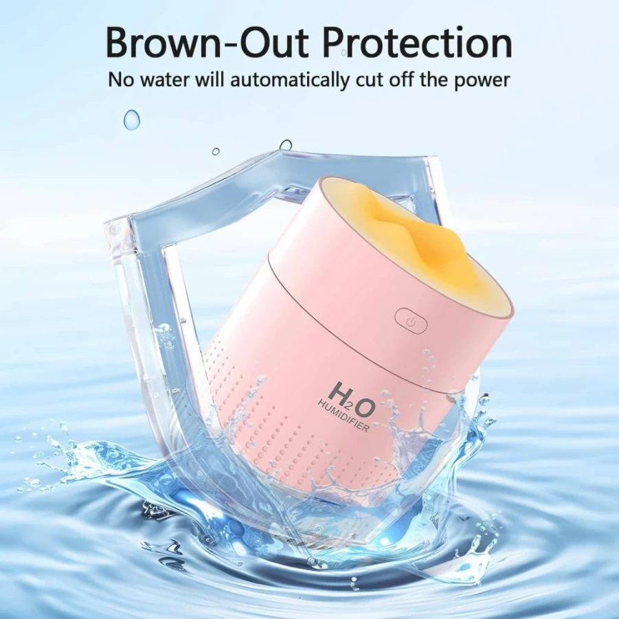HOTLIFE Portable Mini Humidifier with Cool Mist, Rechargeable Personal Humidifier for Bedroom, Office, Travel, Night Light & Auto Shut-Off, Light Pink