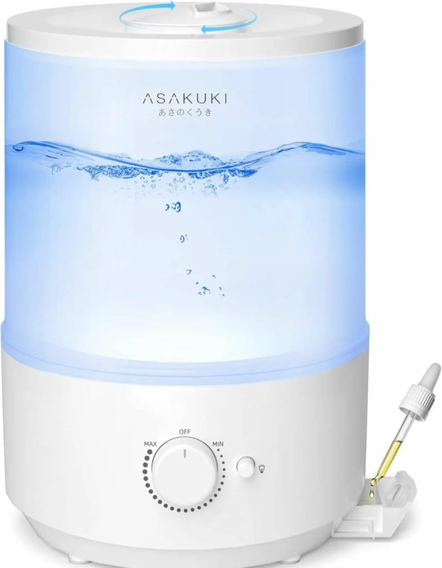 ASAKUKI 3L Cool Mist Humidifier with Essential Oil Diffuser & Night Light, Top Fill Quiet Air Humidifier for Bedroom, Nursery, Large Rooms, Auto Shut-Off, BPA-Free, 30H Runtime