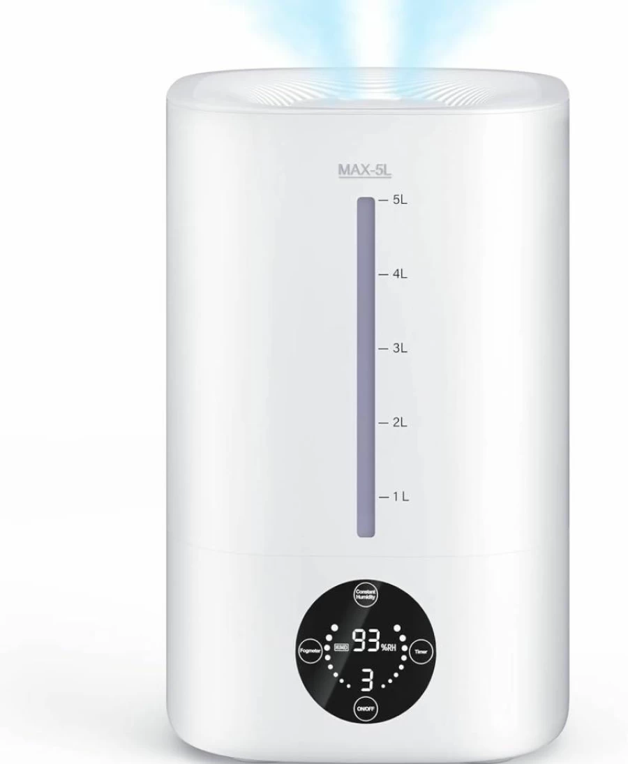 Mubeay 5L Cool Mist Humidifier for Large Room & Nursery - 50H Runtime, Ultra-Quiet 28dB, Auto Shut-Off, BPA-Free, Easy to Clean for Home, Baby & Plants