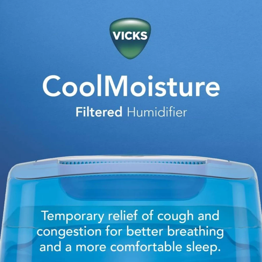 Vicks Cool Mist Humidifier with UV Light – Auto-Adjusting Evaporative Humidifier for Kids & Baby Rooms, Compatible with Vicks Vapopads