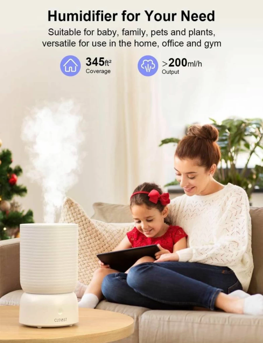 CLEVAST 3L Smart Cool Mist Humidifier with Essential Oil Diffuser, Ultra Quiet for Bedroom, Nursery, Office, Alexa Compatible