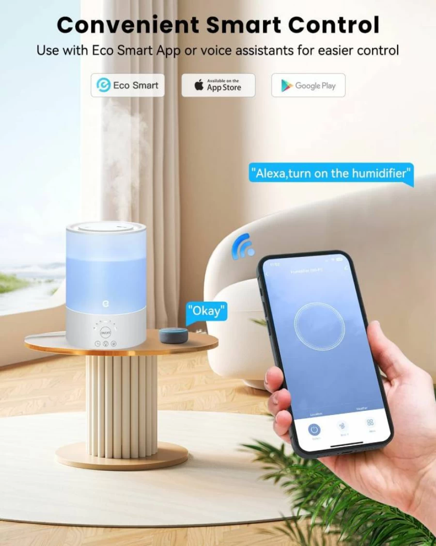 Esemoil 2.5L Ultrasonic Cool Mist Humidifier with Top Fill, 360° Nozzle, 8-Color LED Light, Auto Shut-Off, Quiet Operation for Bedroom, Nursery, Home, and Plants