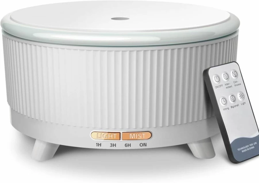 YOUENKITY 500ML Ultrasonic Essential Oil Diffuser with Remote, 7 Color LED Lights, Cool Mist Humidifier, Timer & Auto Shut-Off for Aromatherapy (White)