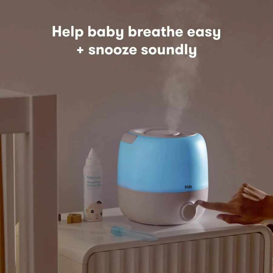 Frida Baby Cool Mist Humidifier with Nightlight & Essential Oil Diffuser – 60-Hour Runtime, Auto Shut-Off, Quiet Operation for Large Rooms & Bedrooms
