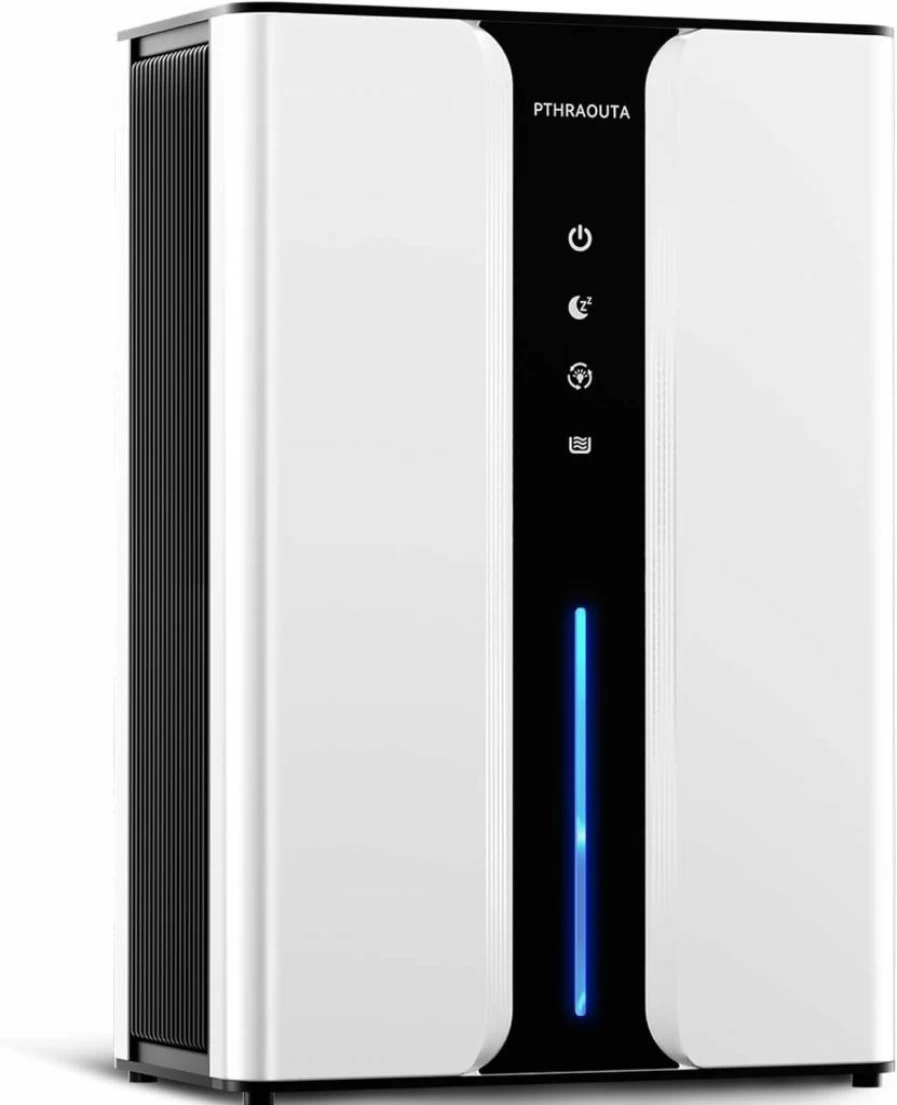 PTHRAOUTA 95Oz Dehumidifier for Home & Basement (950 Sq.Ft) - Quiet Portable Moisture Eliminator with Drain Hose & Washable Filter for Bedroom, Bathroom, RV, Closet