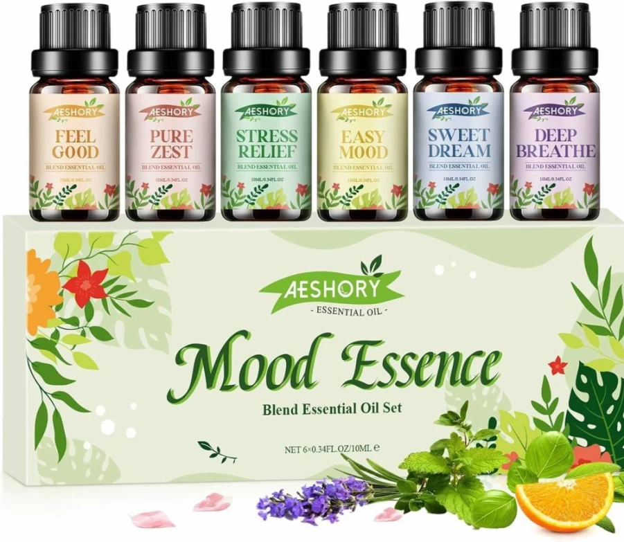 Aeshory 6-Pack Essential Oils Set for Aromatherapy, Stress Relief, Sleep & Relaxation - 10ml Each for Diffusers, Humidifiers, Massage & DIY Candles - Lavender, Peppermint, Eucalyptus Scented Oils Gift for Women