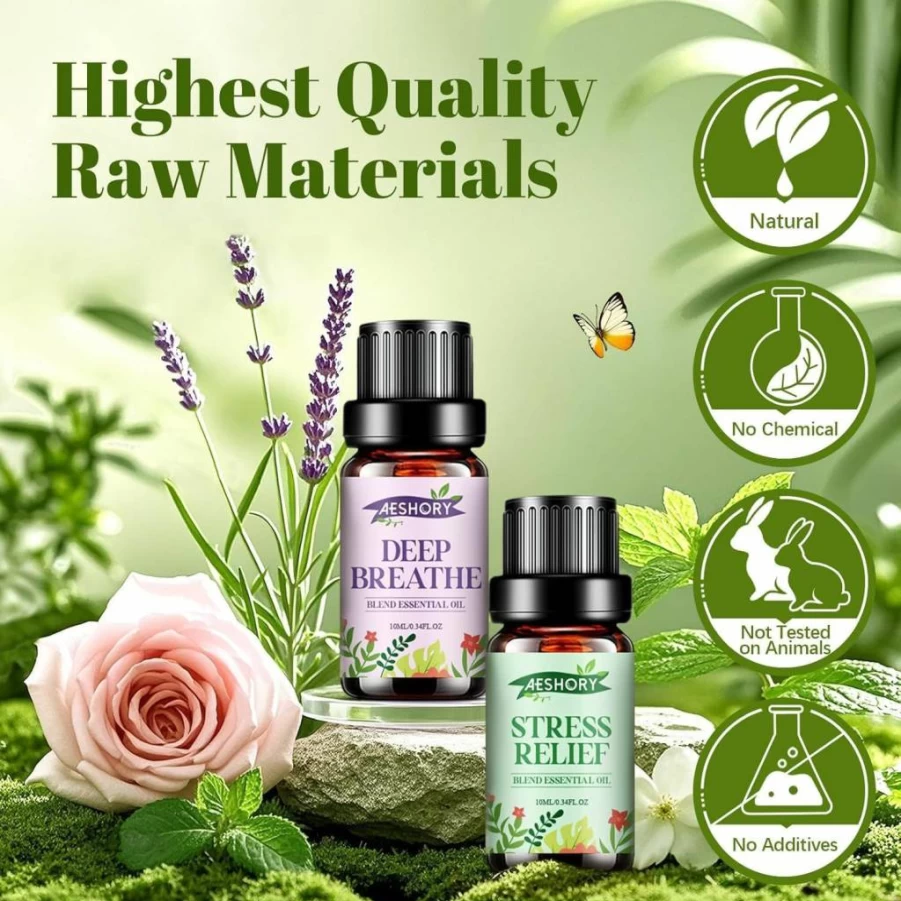 Aeshory 6-Pack Essential Oils Set for Aromatherapy, Stress Relief, Sleep & Relaxation - 10ml Each for Diffusers, Humidifiers, Massage & DIY Candles - Lavender, Peppermint, Eucalyptus Scented Oils Gift for Women