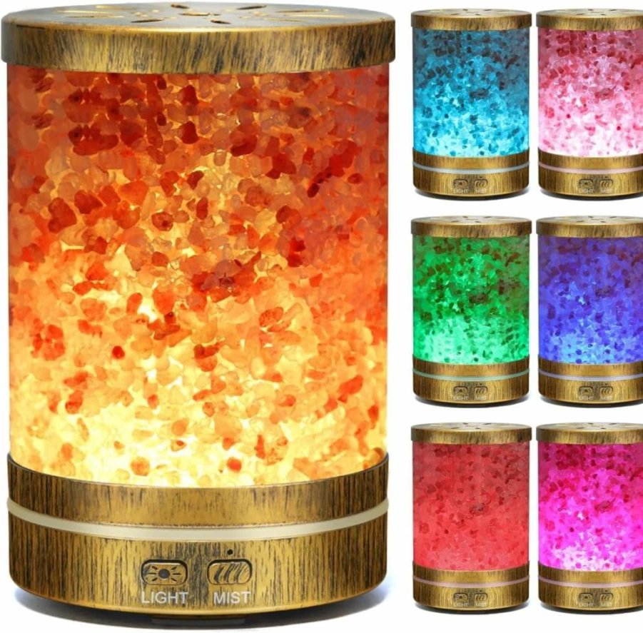 DqBaoKuan 3-in-1 Essential Oil Diffuser with Himalayan Salt Lamp, Ultrasonic Cool Mist Humidifier & 7-Color LED Night Light for Home, Office, 120ml Aromatherapy