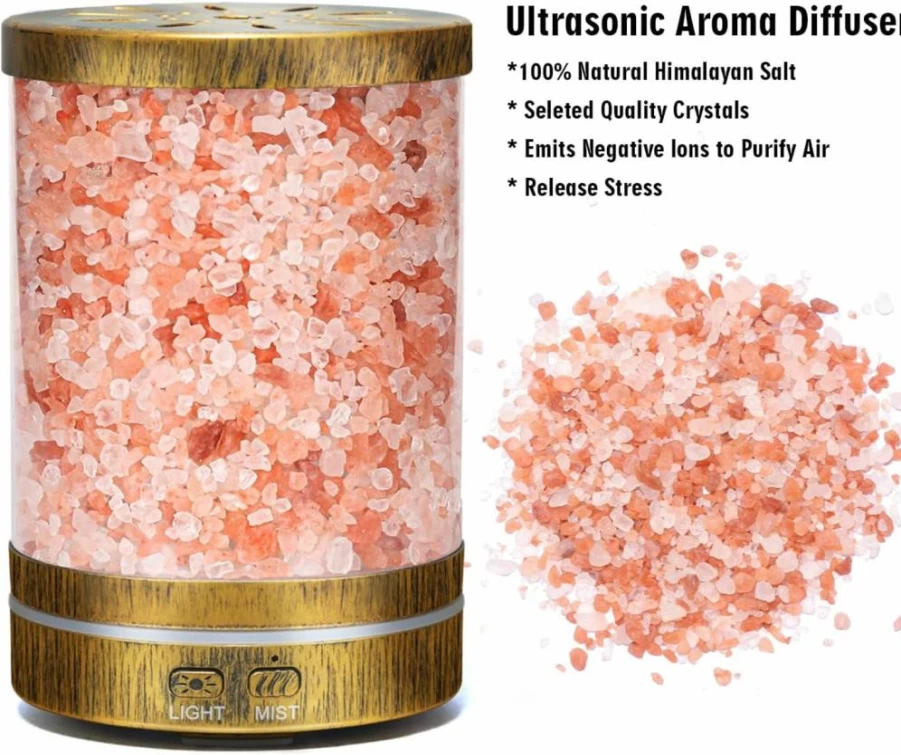 DqBaoKuan 3-in-1 Essential Oil Diffuser with Himalayan Salt Lamp, Ultrasonic Cool Mist Humidifier & 7-Color LED Night Light for Home, Office, 120ml Aromatherapy