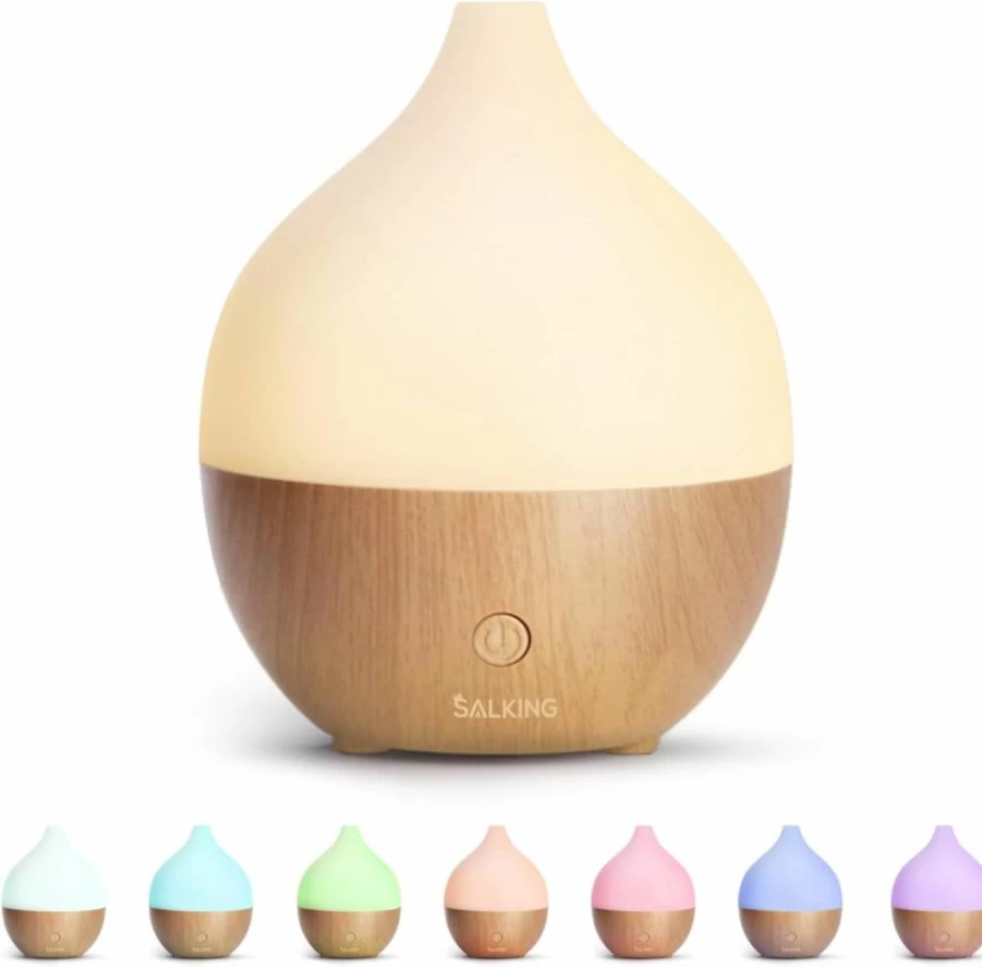 SALKING 100ml Ultrasonic Essential Oil Diffuser with Auto Shut-Off, Cool Mist Humidifier & Warm White Light for Aromatherapy in Home or Office