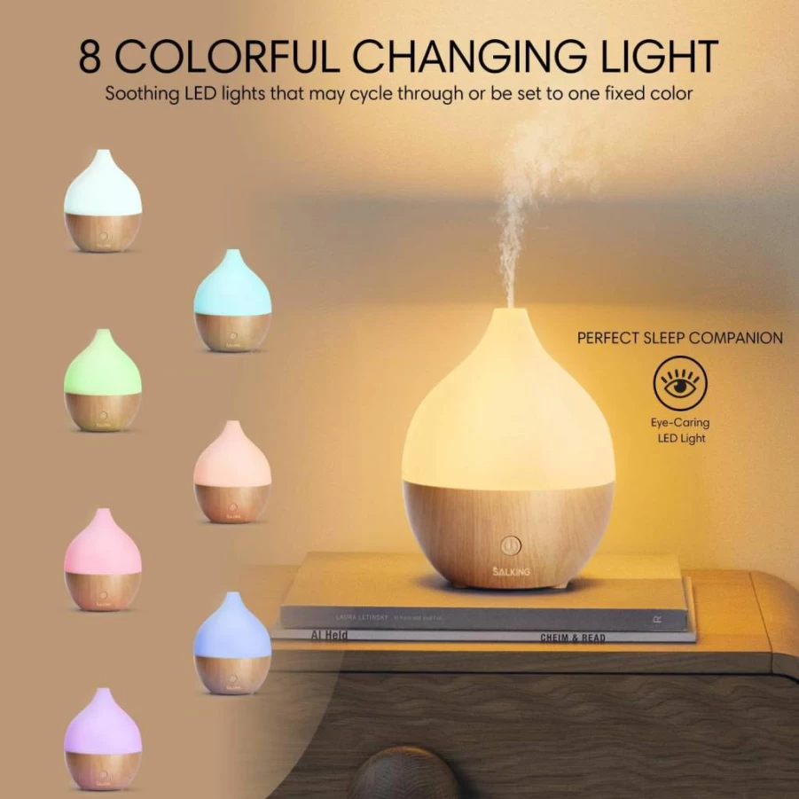 SALKING 100ml Ultrasonic Essential Oil Diffuser with Auto Shut-Off, Cool Mist Humidifier & Warm White Light for Aromatherapy in Home or Office