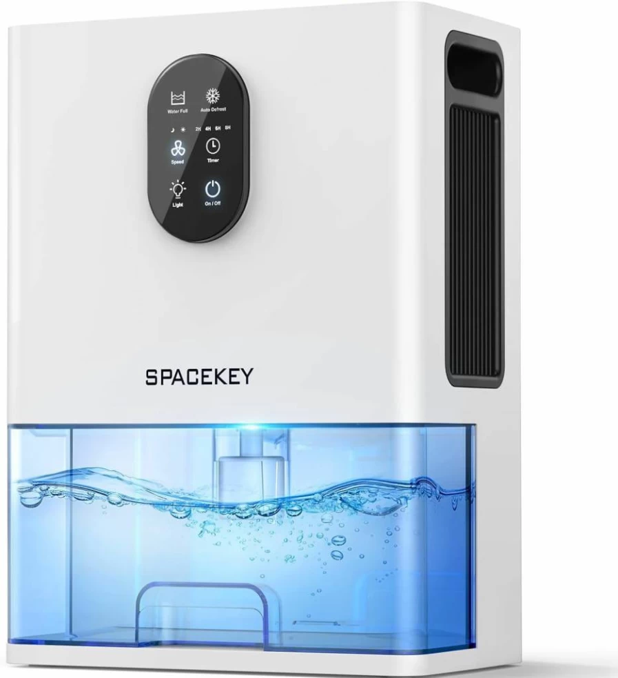 Spacekey 1000 Sq.Ft Dehumidifier with 106 Oz Tank, Auto Shut Off, Timer, 7-Color LED, Quiet Sleep Mode for Home, Bathroom, Bedroom, Basement, RV - White