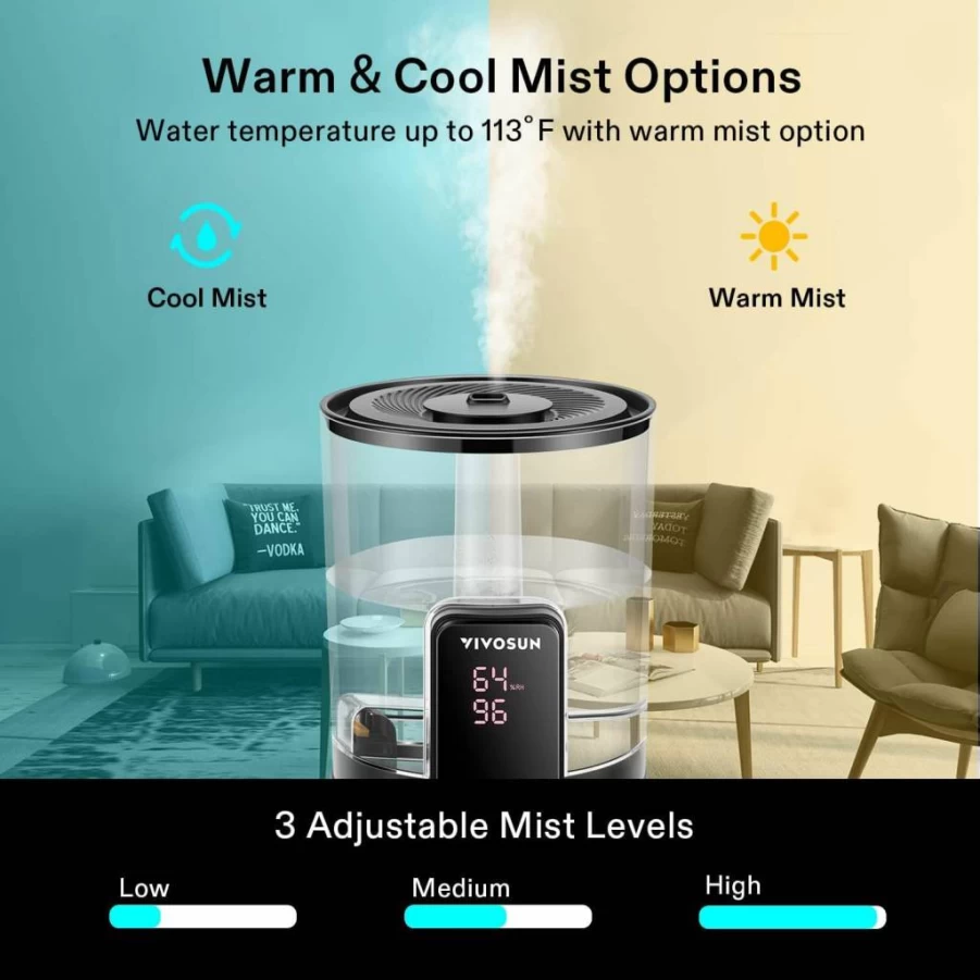 VIVOSUN 4L Cool Mist Humidifier with Remote Control - Ultrasonic Quiet Humidifier for Bedroom, Nursery, Plants, and Dry Skin Relief
