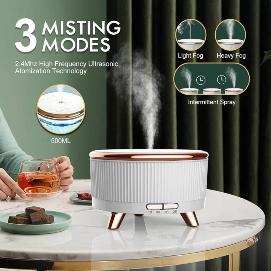 JPORD 500ML Essential Oil Diffuser with Remote, 7-Color LED & 3 Mist Modes, Auto Shut-Off, Large Room Aromatherapy Humidifier for Home Office (White)