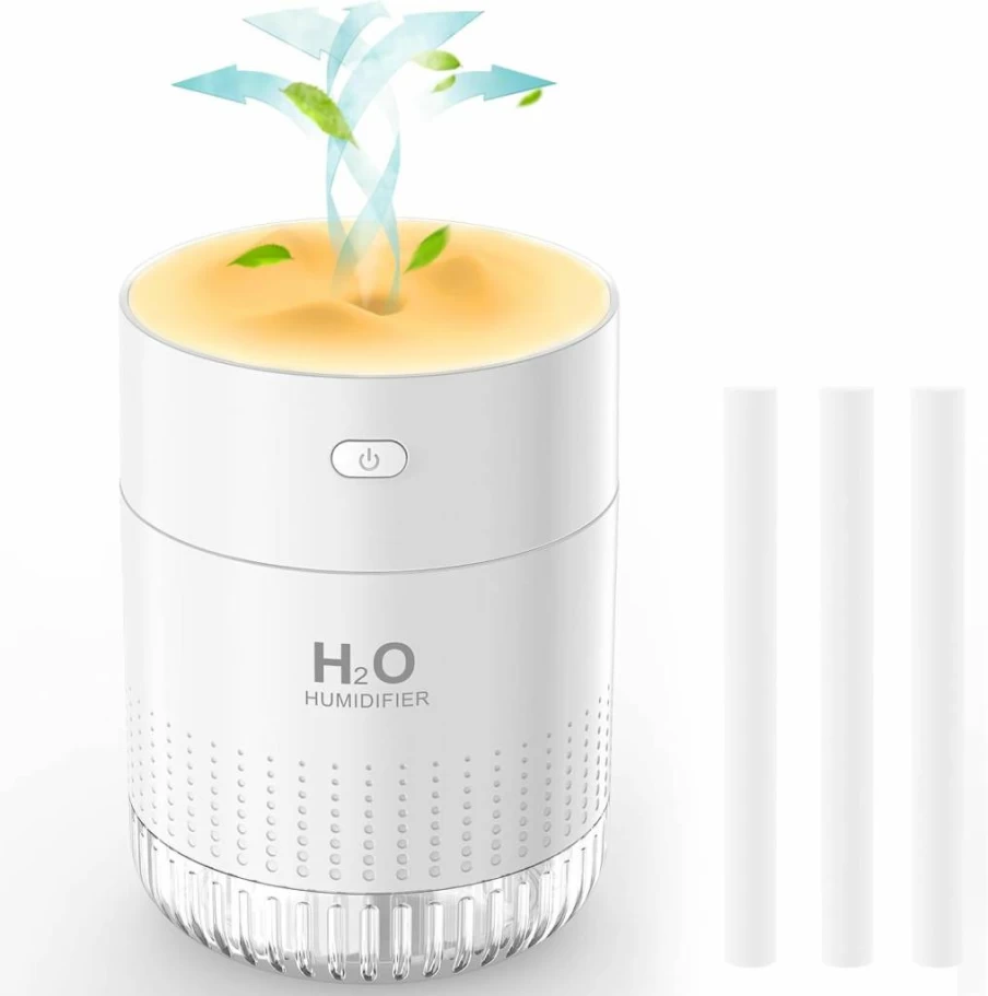 HOTBAG Portable Mini Humidifier 350ML USB Rechargeable, Quiet Cool Mist Humidifier for Bedroom Baby Home Office Travel, Auto Shut-Off, 2 Modes & Night Light