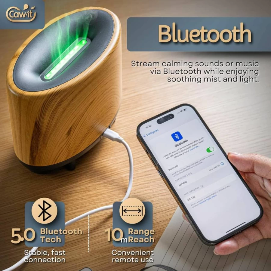 Portable Bluetooth Speaker with Humidifier, Essential Oil Diffuser & Colored Flame for Home, Office, Travel - Aromatherapy Air Freshener