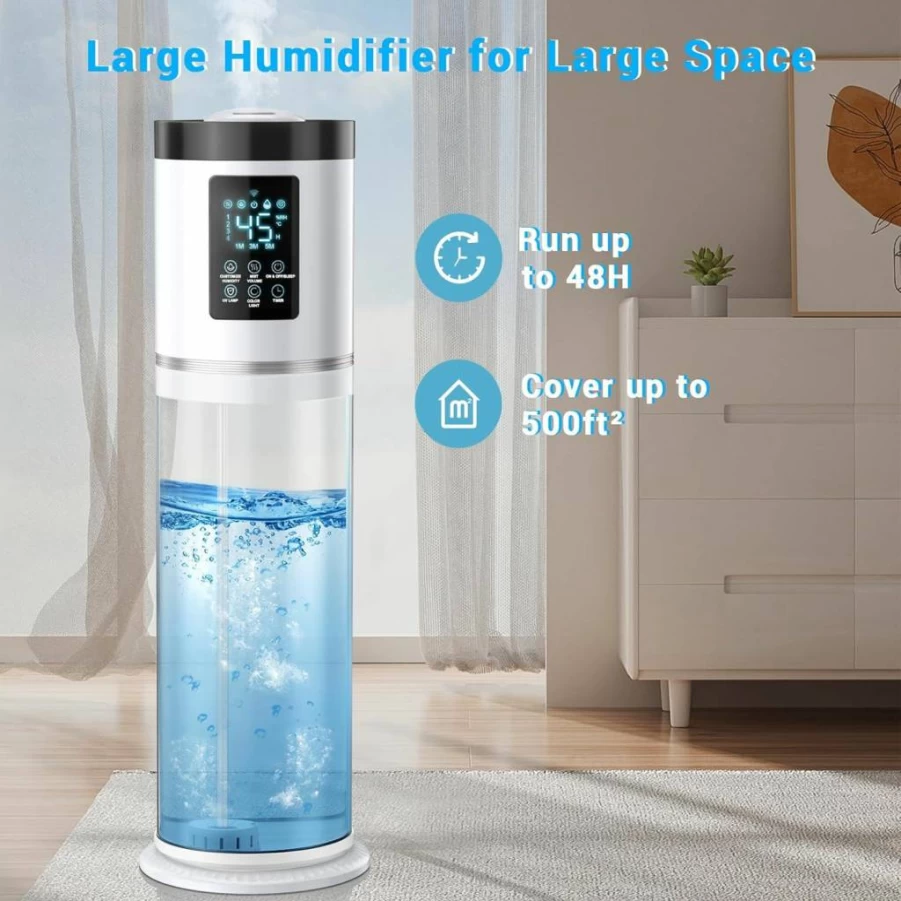 Hiswelle 8L Smart Humidifier for Large Room & Bedroom, 3 Mist Modes, 12H Timer, 35dB Ultra Quiet, Clear Tank, Ideal for Home, Office, and Plants