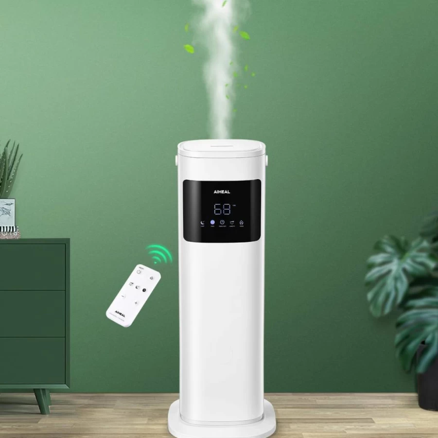 Aiheal 10.5L Top Fill Ultrasonic Humidifier for Large Rooms - Cool & Warm Mist with Custom Humidity, Timer, Sleep Mode, Auto Shut-Off, Quiet for Home, Baby, Plants - White