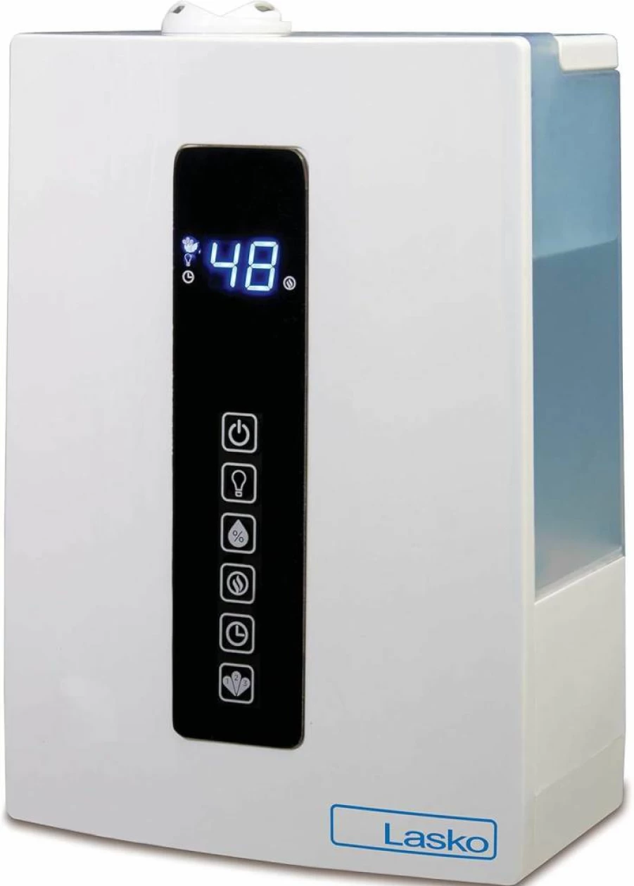 Lasko UH300 Ultrasonic Humidifier with Warm & Cool Mist, Built-in Humidistat & Timer, 4.9L Large Tank, Quiet Operation for Nursery, Bedroom, and Home, Filter-Free Design