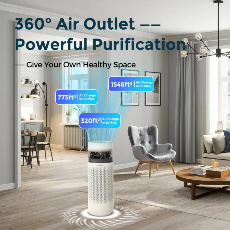 AUPU 2-in-1 Air Purifier & Humidifier for Home, HEPA Filter Removes Smoke, Dust, Pollen, Pet Dander, Odors – White