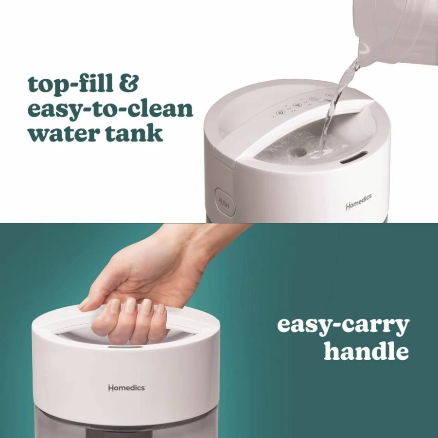 HoMedics Total Comfort UV-C Ultrasonic Cool Mist Humidifier - 0.97 Gallon, 35-Hour Runtime, Quiet Operation, Night Light, Leak-Resistant for Bedroom, Nursery, Office & Plants