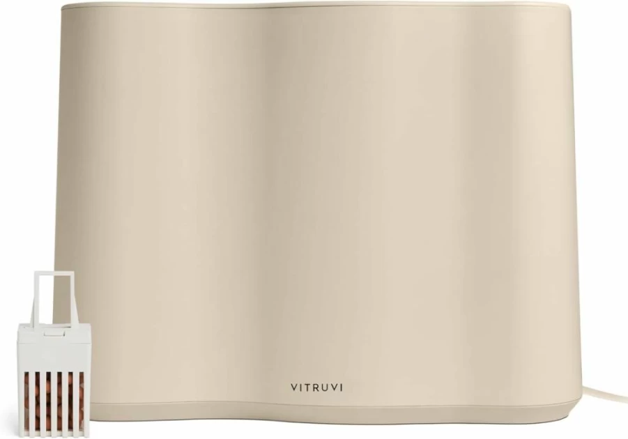 VITRUVI Ultrasonic Cool Mist Humidifier for Large Bedrooms Up to 600 Sq Ft | 24-Hour Quiet Operation | Modern Oat Design