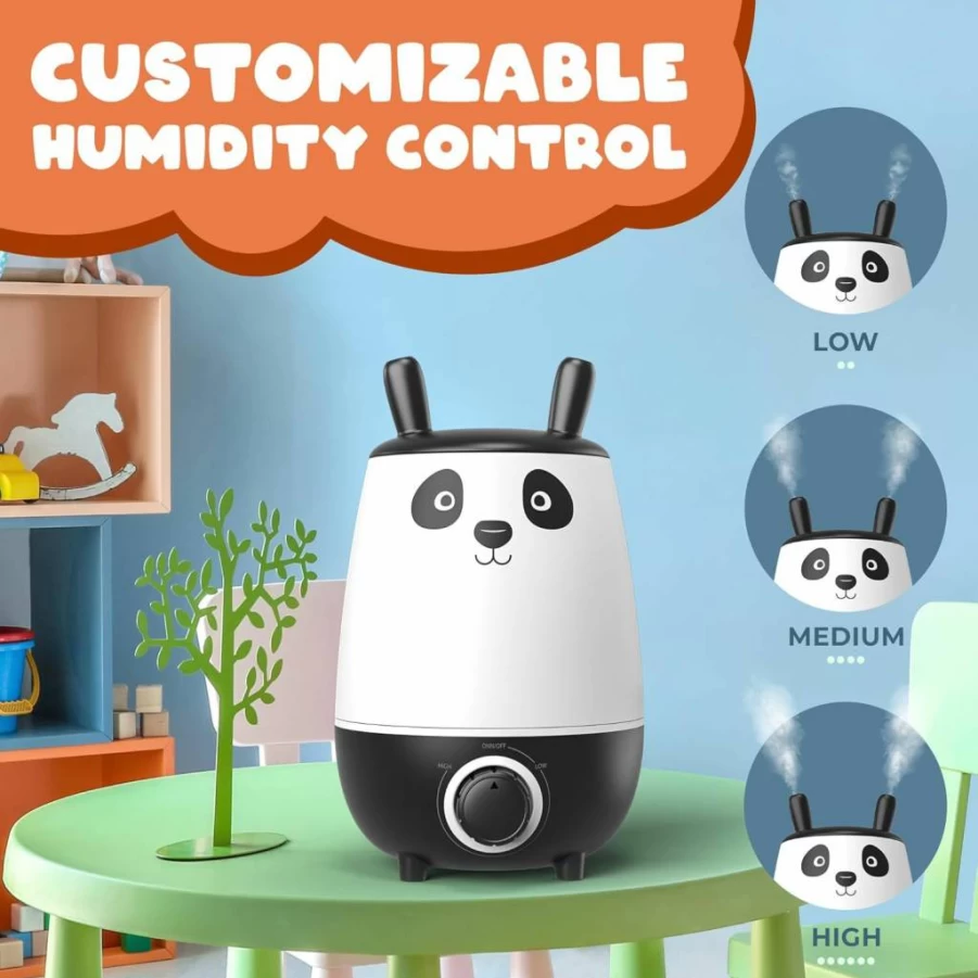 Everlasting Comfort Panda Humidifier for Kids - 2.5L Top Fill, Whisper Quiet, Easy Clean, 20 Hour Run Time, Ideal for Bedrooms & Nurseries