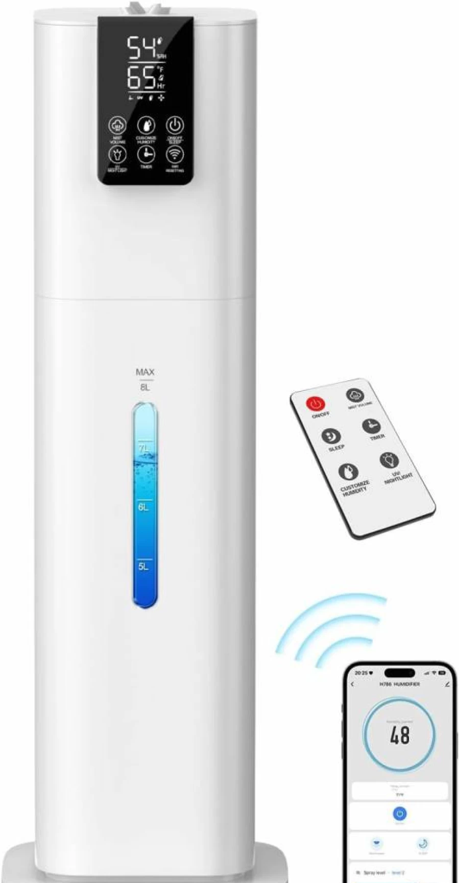 Honovos 8L Smart Humidifier for Large Rooms with App Control, 360° Nozzle, 3 Speed Settings & Quiet Cool Mist - Ideal for Bedroom, Office, Baby Nursery & Plants (White)