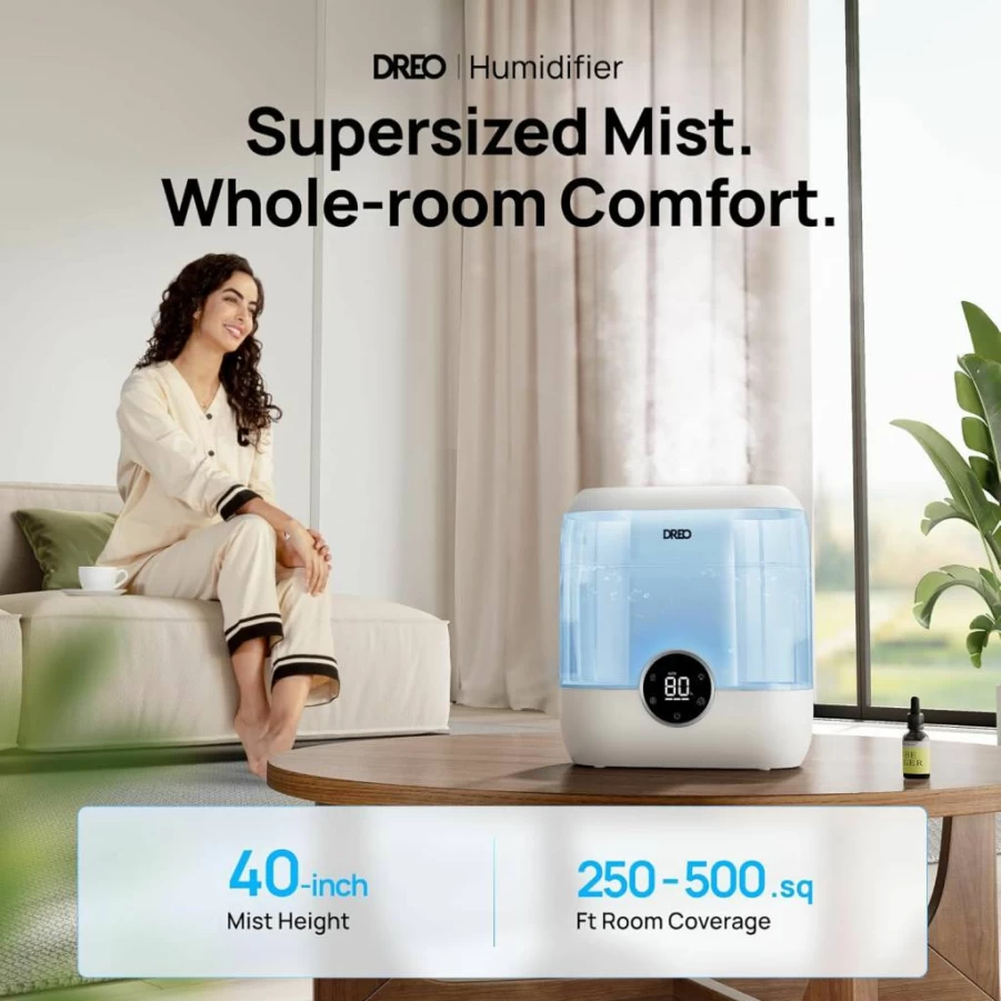 Dreo 6L Cool Mist Humidifier for Large Rooms, 60H Runtime, Ultrasonic Quiet Humidifier with Night Light, Top Fill Design for Bedroom, Home, Nursery, and Plants