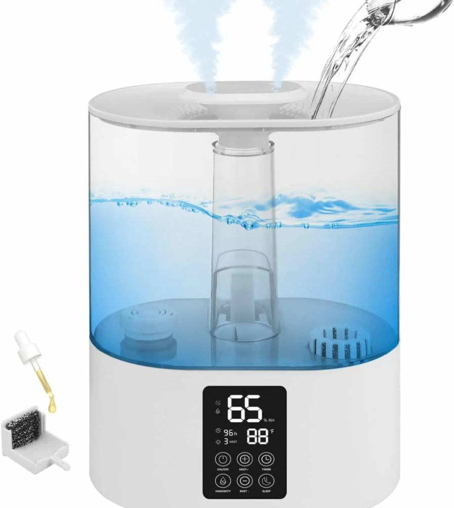 Coolfiqu 5L Top Fill Humidifier for Bedroom, Baby & Plants - Quiet Cool Mist Essential Oil Diffuser with Adjustable 360° Nozzle, Auto Shut-Off & Night Light
