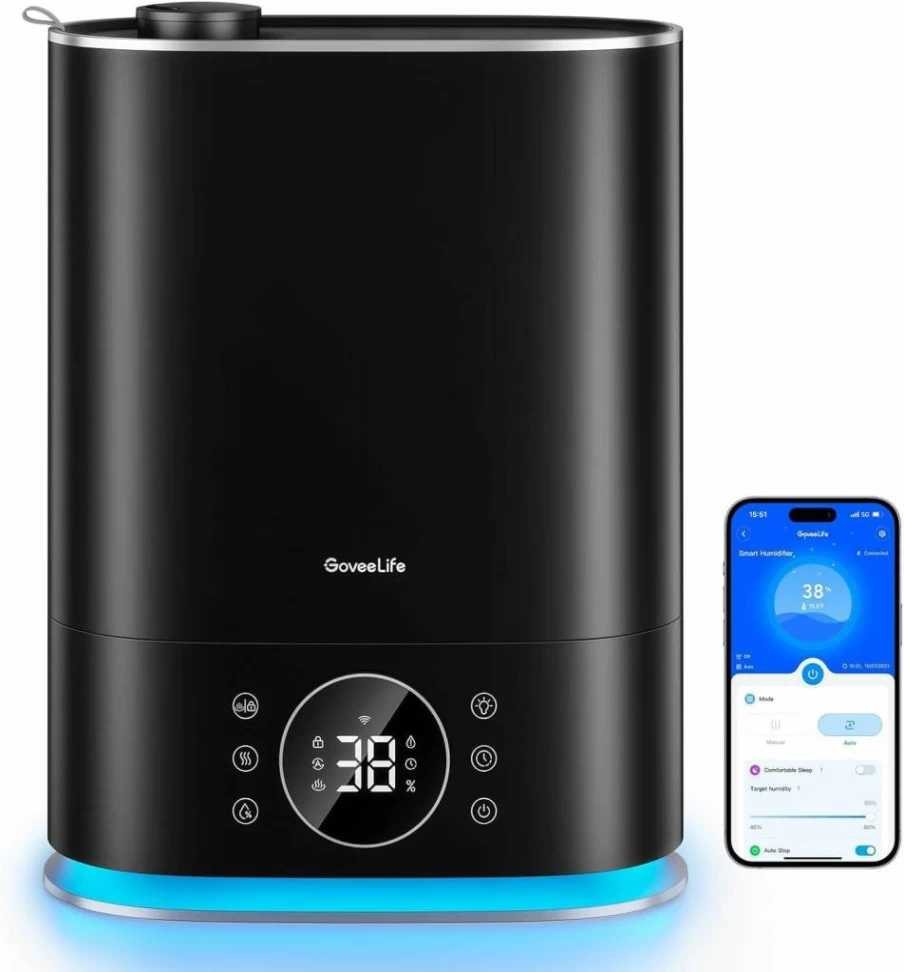 GoveeLife 7L Smart Humidifier with Cool & Warm Mist, App & Voice Control, Auto Mode, 70H Runtime, RGB Nightlight, and Humidity Sensor for Bedroom, Nursery, and Large Rooms