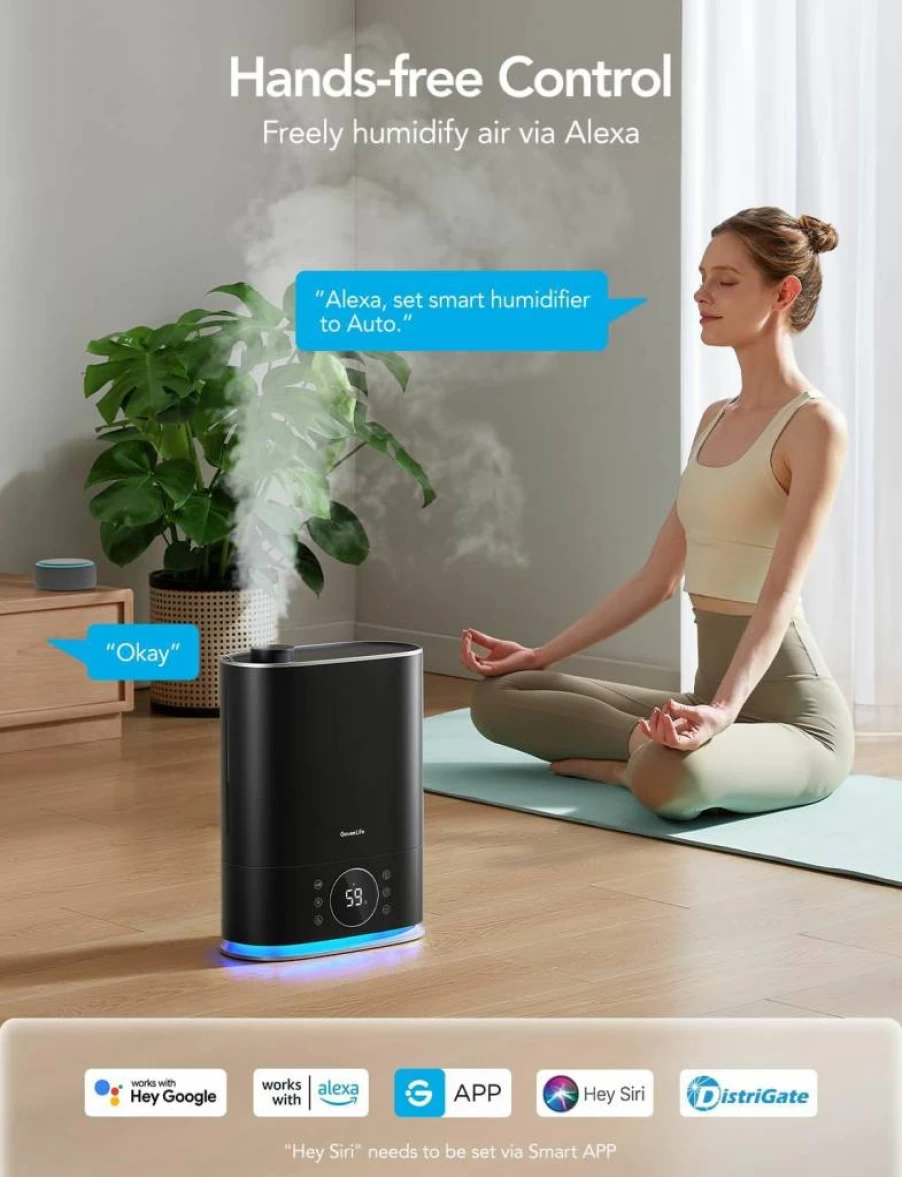 GoveeLife 7L Smart Humidifier with Cool & Warm Mist, App & Voice Control, Auto Mode, 70H Runtime, RGB Nightlight, and Humidity Sensor for Bedroom, Nursery, and Large Rooms