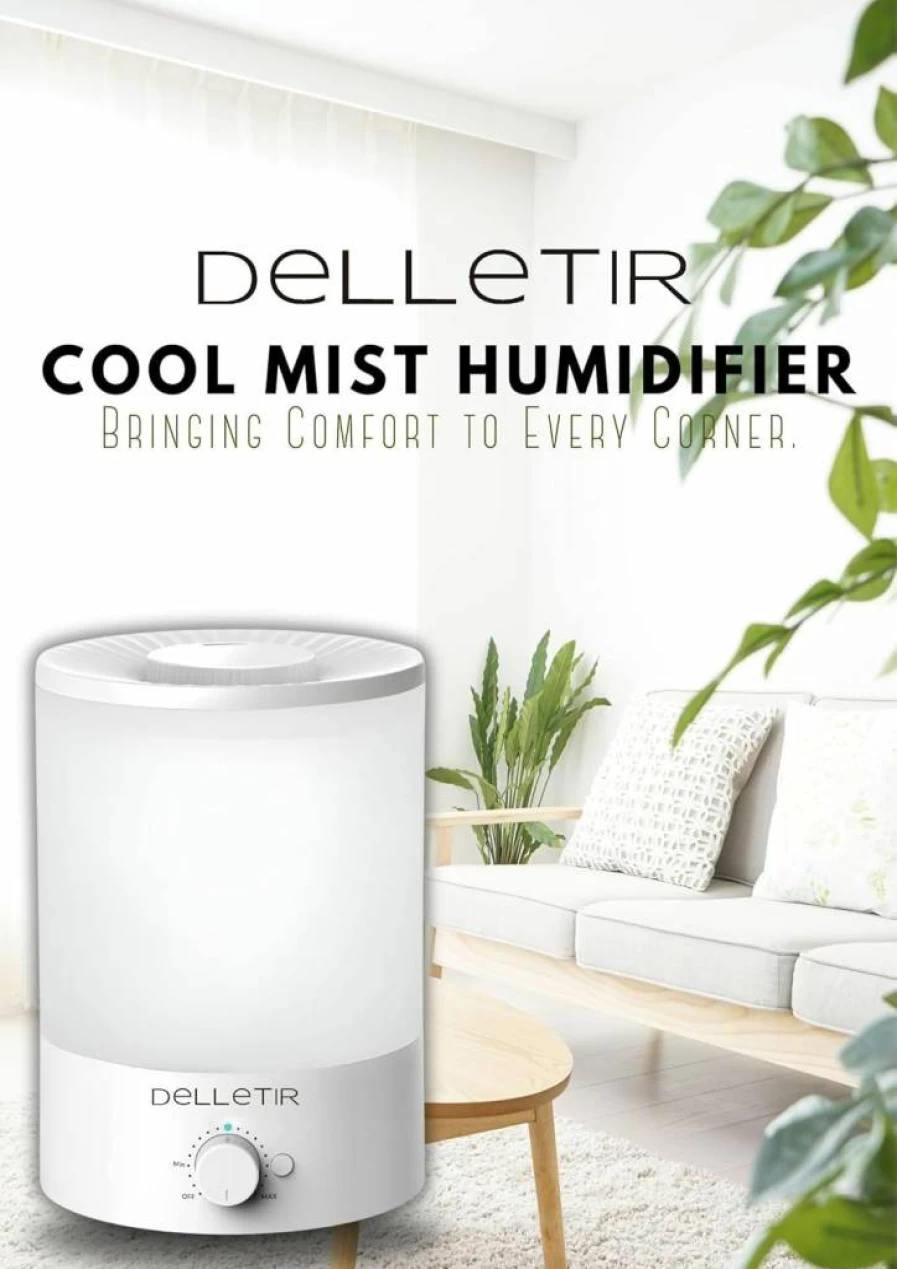 Delletir 3.5L Ultrasonic Cool Mist Humidifier for Baby Nursery, Bedroom & Office - Quiet Essential Oil Diffuser with Auto Shut-Off, Easy Top-Fill Cleaning