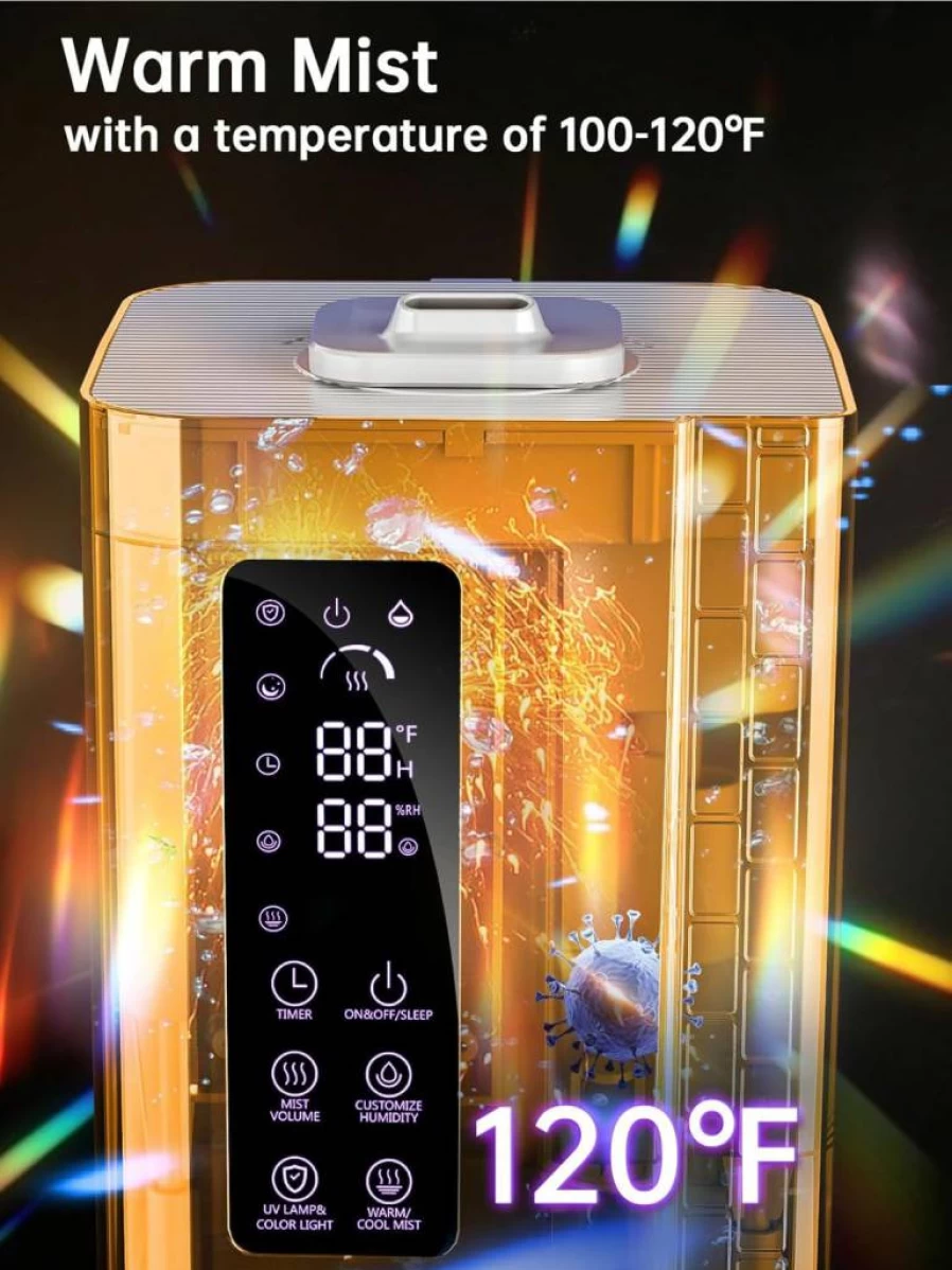 Let'me 2.64Gal Top Fill Humidifier for Large Room, Bedroom & Office, Warm & Cool Mist with 3 Modes, 24H Timer, 35dB Quiet Operation, 500ft Coverage, Ambient Light Diffuser