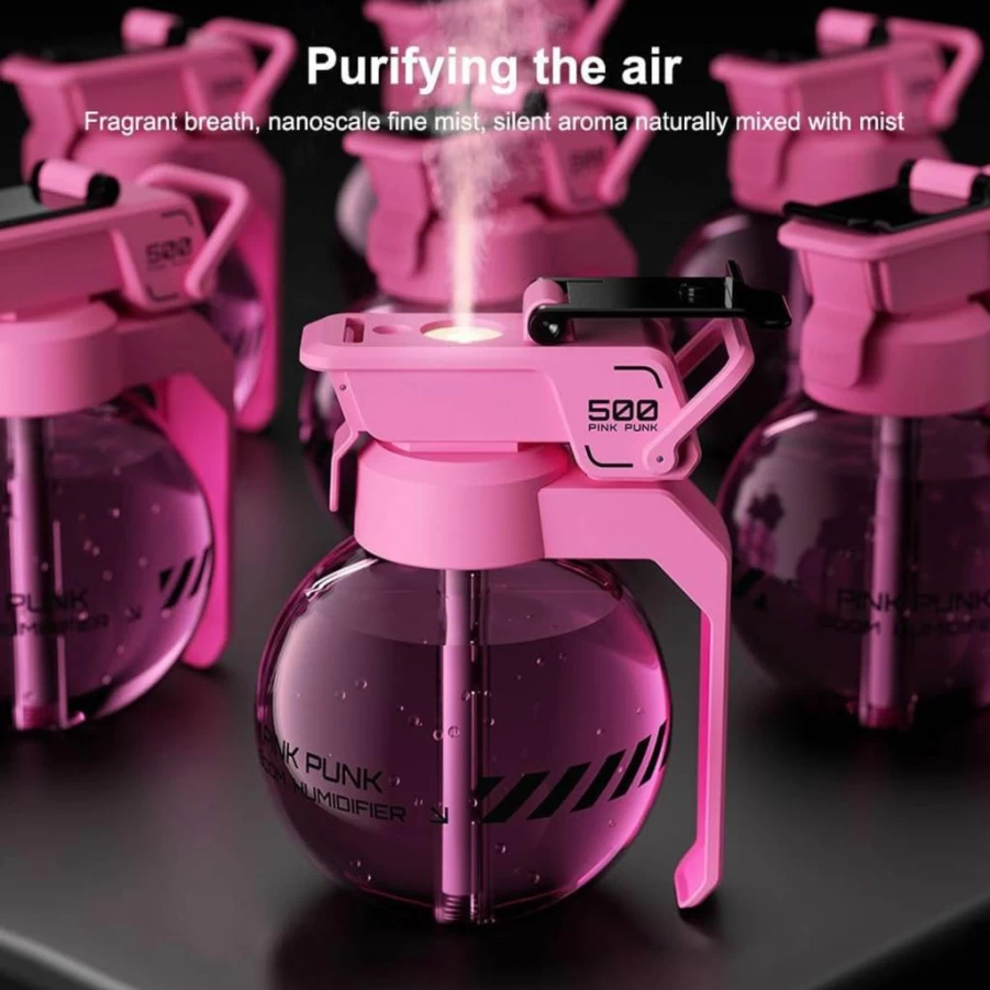 AINAC 500ML Portable USB Rechargeable Humidifier - Military Cyberpunk Design, Quiet Cool Mist for Bedroom, Office, Study, Auto Shut-Off, Black