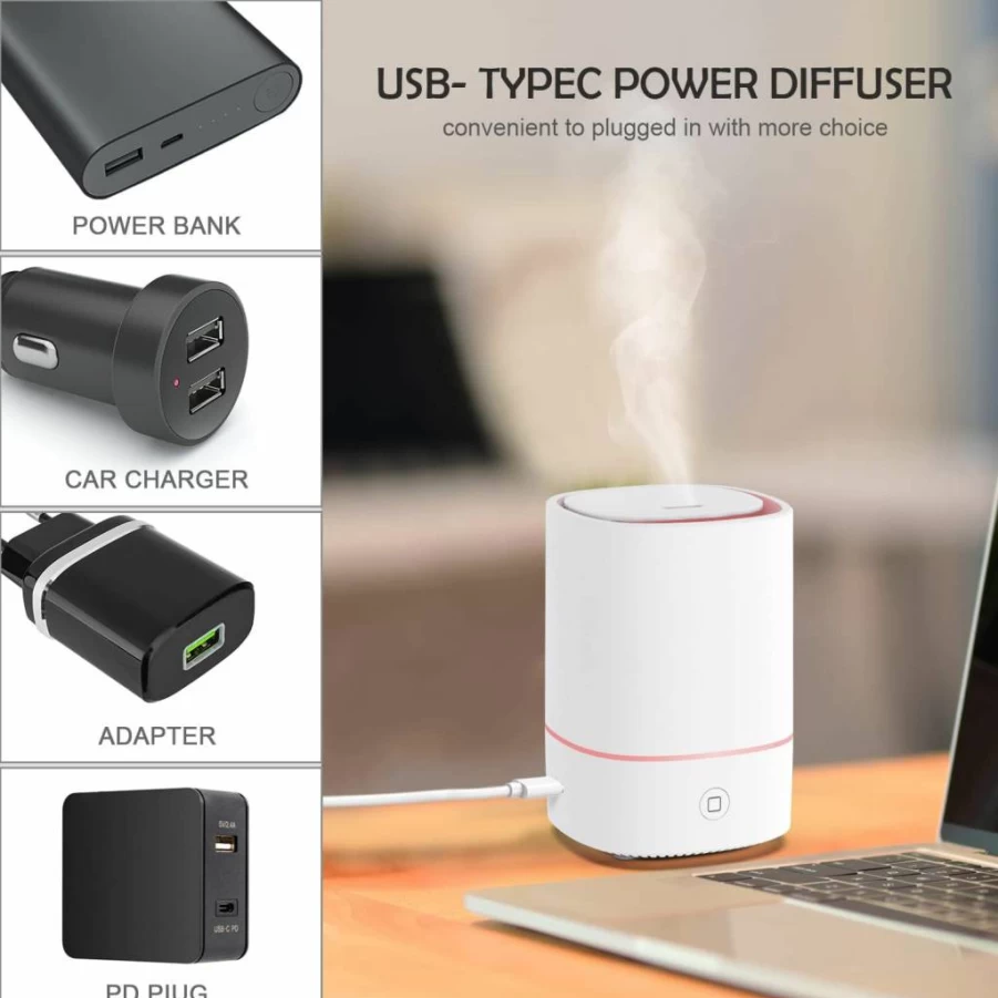 FUSMLI 150ml Ultrasonic Essential Oil Diffuser with USB Cord, 7-Color LED Lights, Waterless Auto-Off, Aromatherapy Humidifier for Home Office Dorm