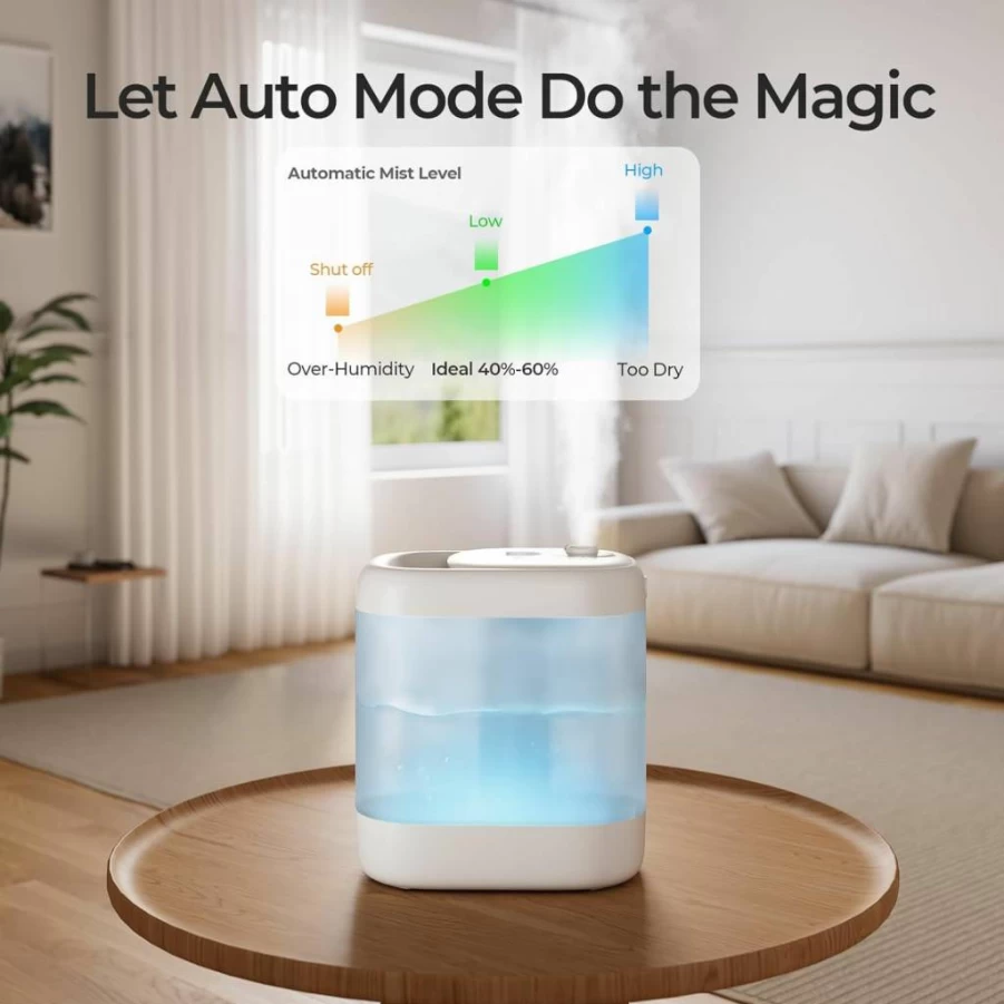 Homvana 5L Cool Mist Humidifier for Bedroom, Home, Baby & Plants - Top Fill, 40H Quiet Operation, Essential Oil Diffuser, Leak-Proof Design