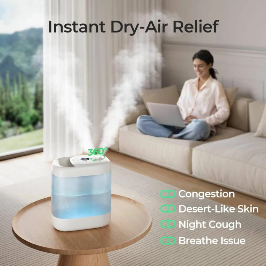Homvana 5L Cool Mist Humidifier for Bedroom, Home, Baby & Plants - Top Fill, 40H Quiet Operation, Essential Oil Diffuser, Leak-Proof Design