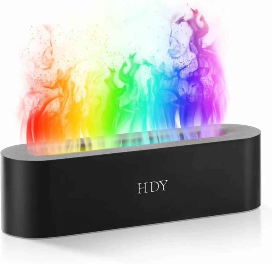 HDY 150ml Flame Aromatherapy Humidifier - 7 Color LED Essential Oil Diffuser with Auto Shut-Off, Ultra Quiet for Bedroom, Office & Home, Black