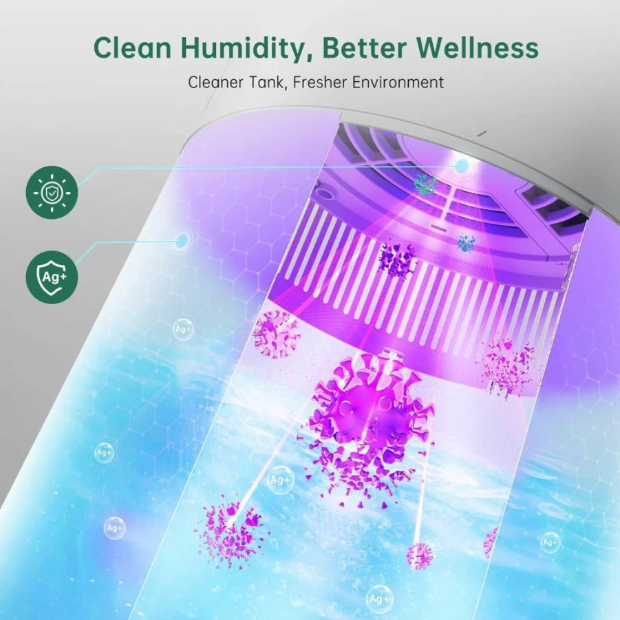 Provirtec Mistfree Smart Humidifier - 3L Evaporative Cool Mist Humidifier with Auto Humidity, App Control, Sleep Mode, Timer, No White Dust, Easy Clean for Bedroom, Nursery, Baby (White)