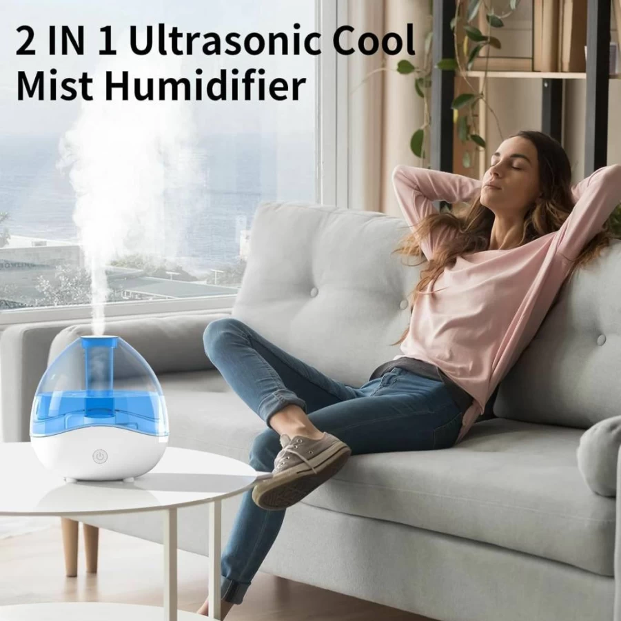Lerat Ultrasonic Cool Mist Humidifier for Bedroom, Quiet 24-Hour Humidifier with Removable Tank & Night Light, Ideal for Home, Nursery, Plants, and Office Desk